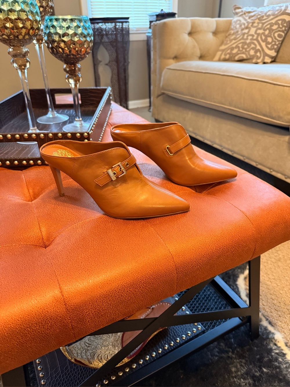 Vince Camuto Cognac Pointed-Toe Heeled Mules Size 9M